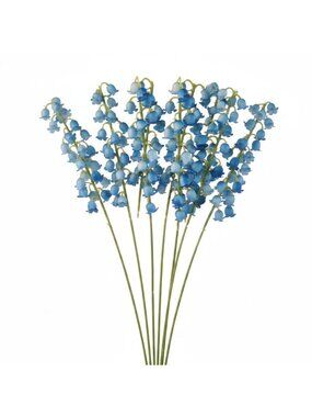 Blue Lily of the Valley Artificial Flowers Set of 7 11 Inch May Bell Stems for B